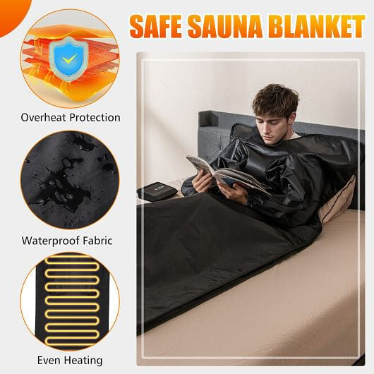 Infrared Sauna Blanket for Home Use with Arm Sleeves Wraps and Carry Bag-Black